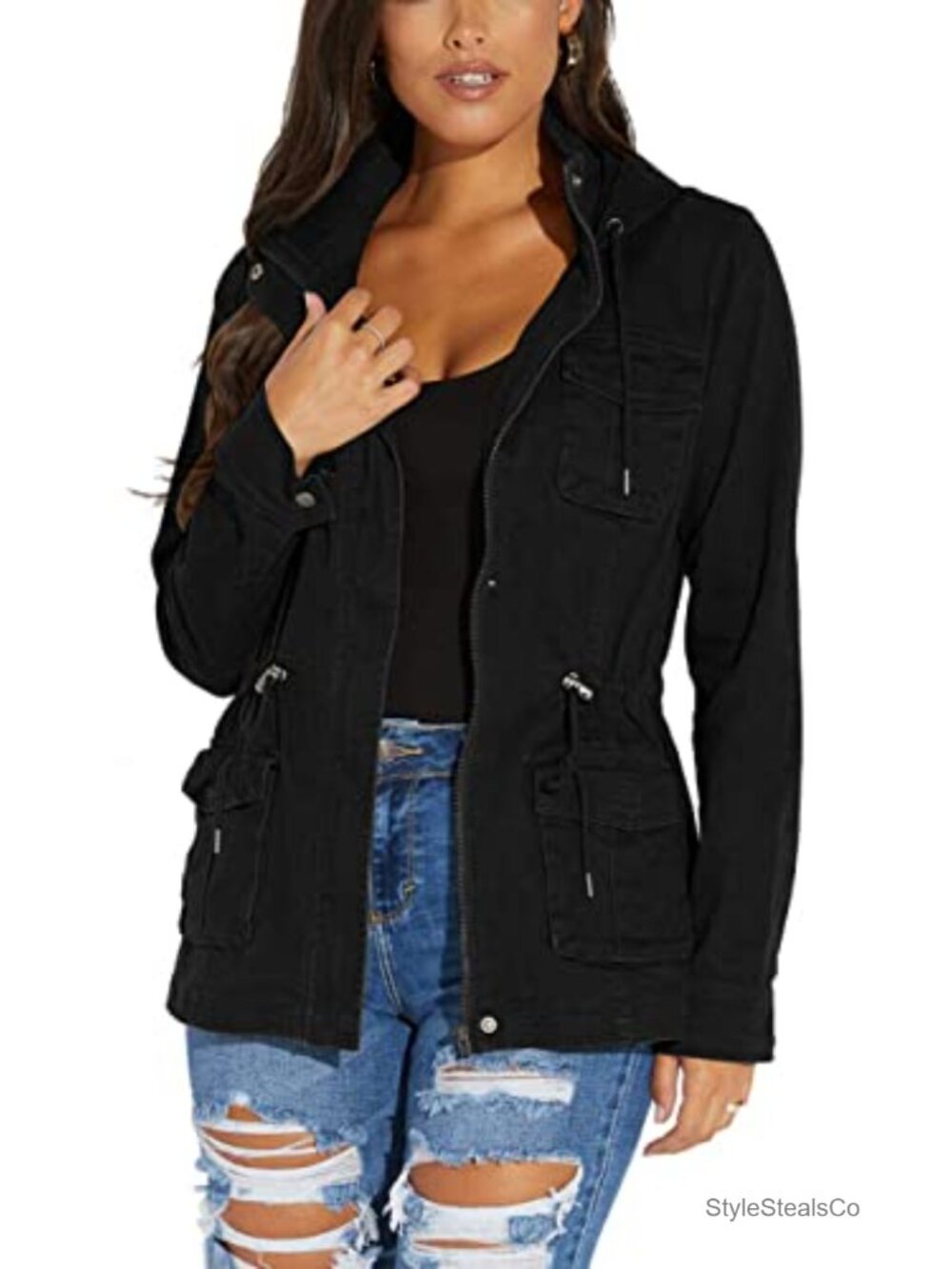 Women's Camo Full Zip Up Lightweight Casual Jacket Long Sleeve